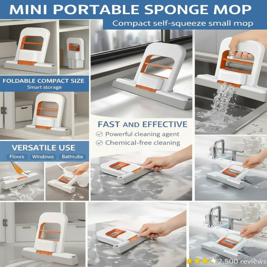 Foldable Mini Handheld Mop – Self-Squeezing Portable Wiper Tool