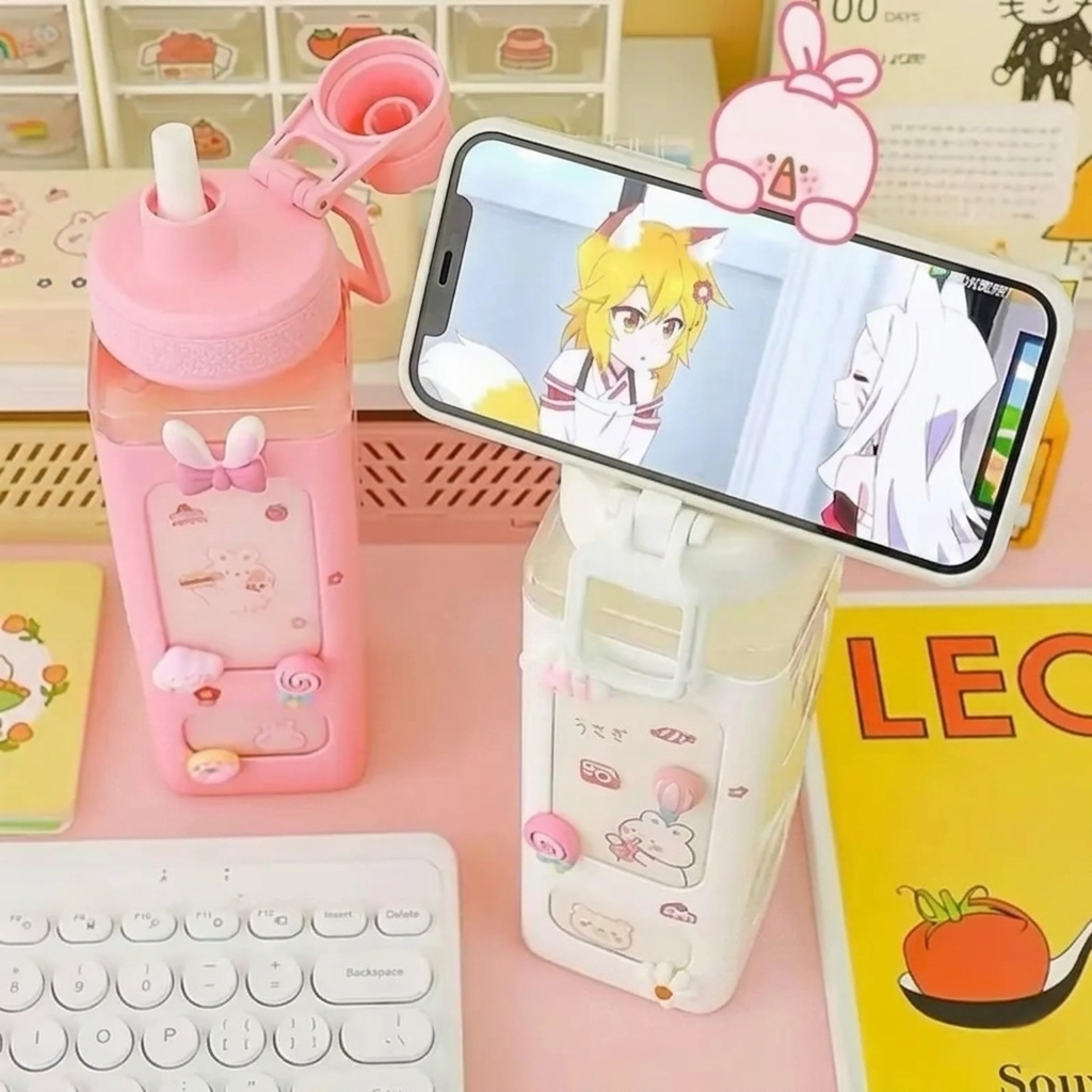 Pastel Water Bottle: 700ml Hydration with Cute Straw Cap