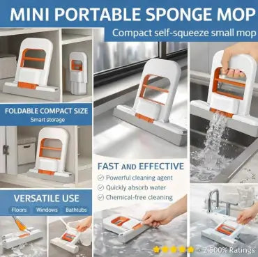 Foldable Mini Handheld Mop – Self-Squeezing Portable Wiper Tool