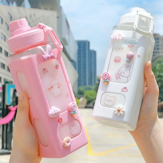 Pastel Water Bottle: 700ml Hydration with Cute Straw Cap