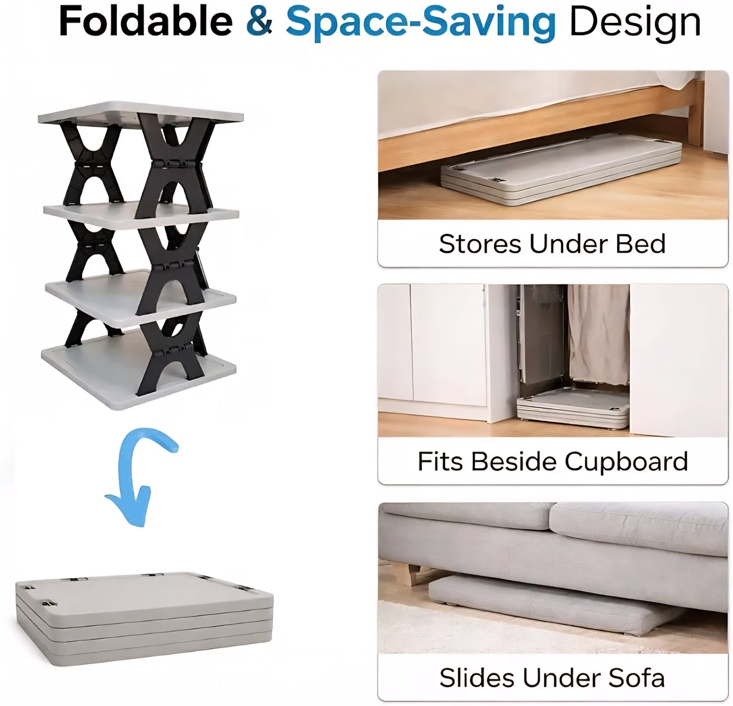 FlexiFold 4-Tier Organizer | Premium Space-Saving Rack