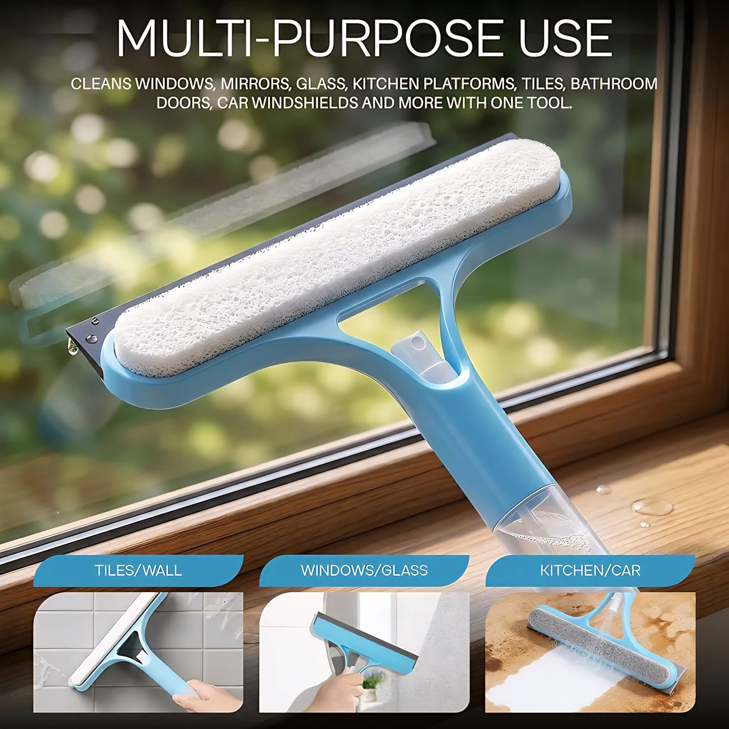 Clear View 3-in-1 Spray Glass Wiper Cleaner for Home and Car